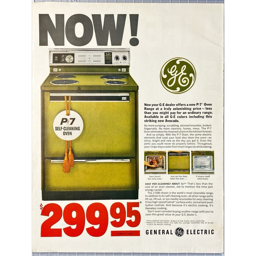 General Electric P7 Oven Range "An astounding Price $299.95" Vtg Print Ad 1966